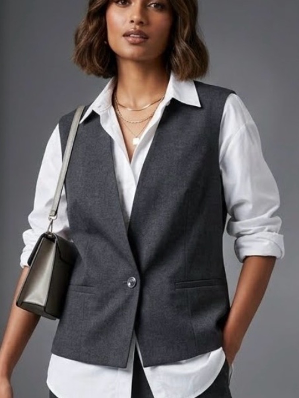 Vintage Grey Tailored Vest Suit Waistcoat V-Neck Corporate Office Core XL  1911